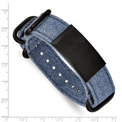 Stainless Steel Brushed Black IP-plated Blue Jean Fabric Adj. ID Bracelet