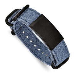 Stainless Steel Brushed Black IP-plated Blue Jean Fabric Adj. ID Bracelet