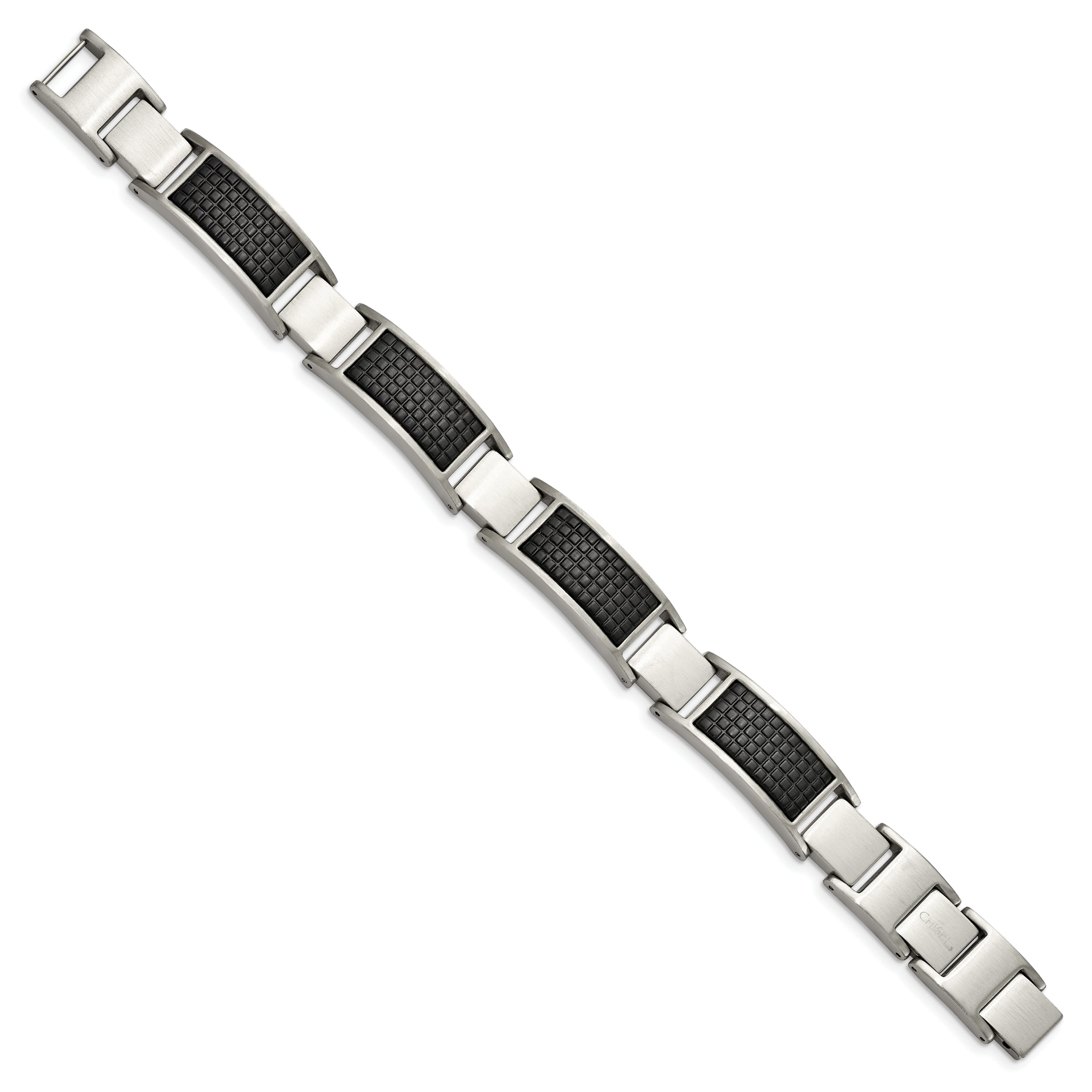 Chisel Stainless Steel Brushed and Textured Black IP-plated 8 inch Link Bracelet with .5 inch Extension