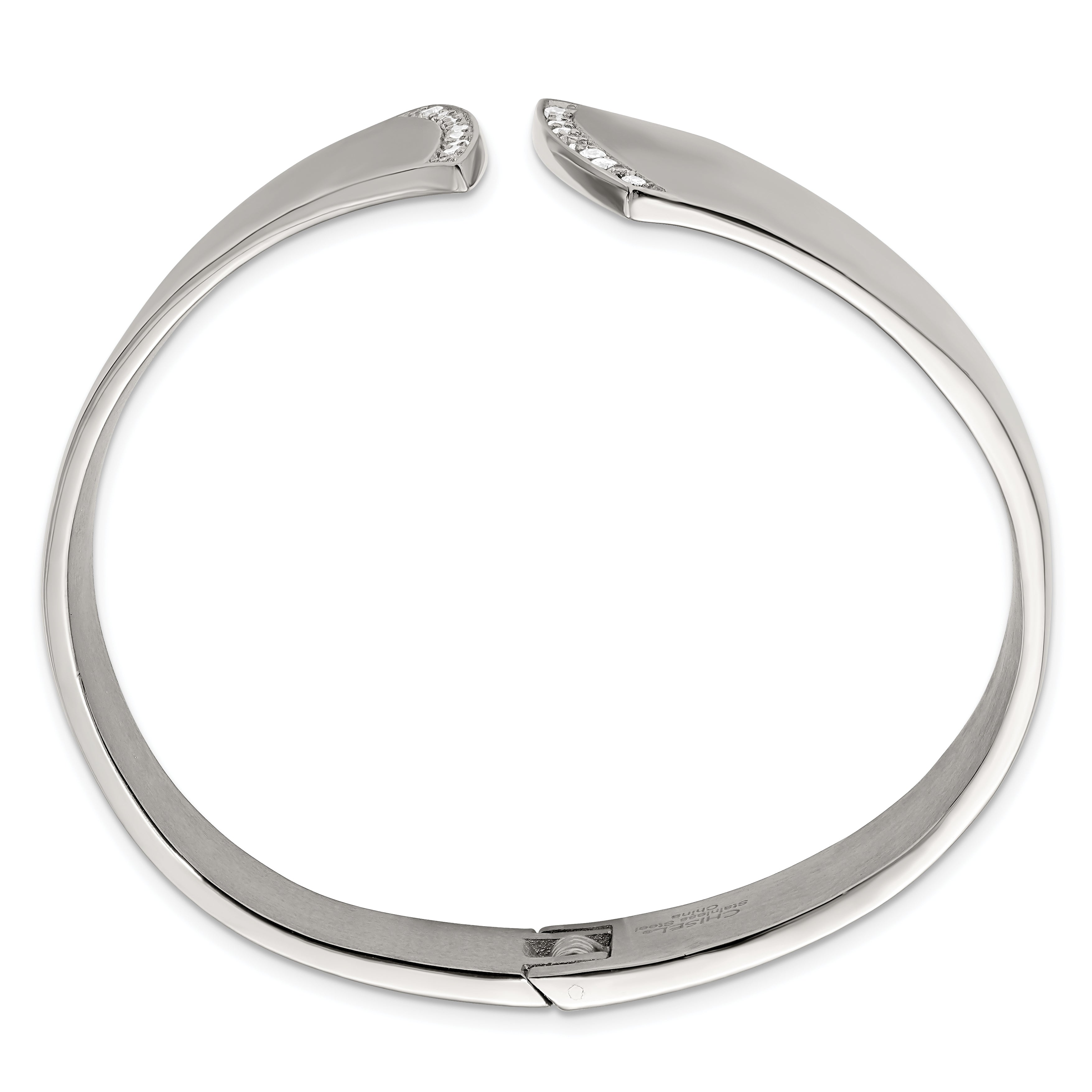 Stainless Steel Polished with CZ Hinged Bangle