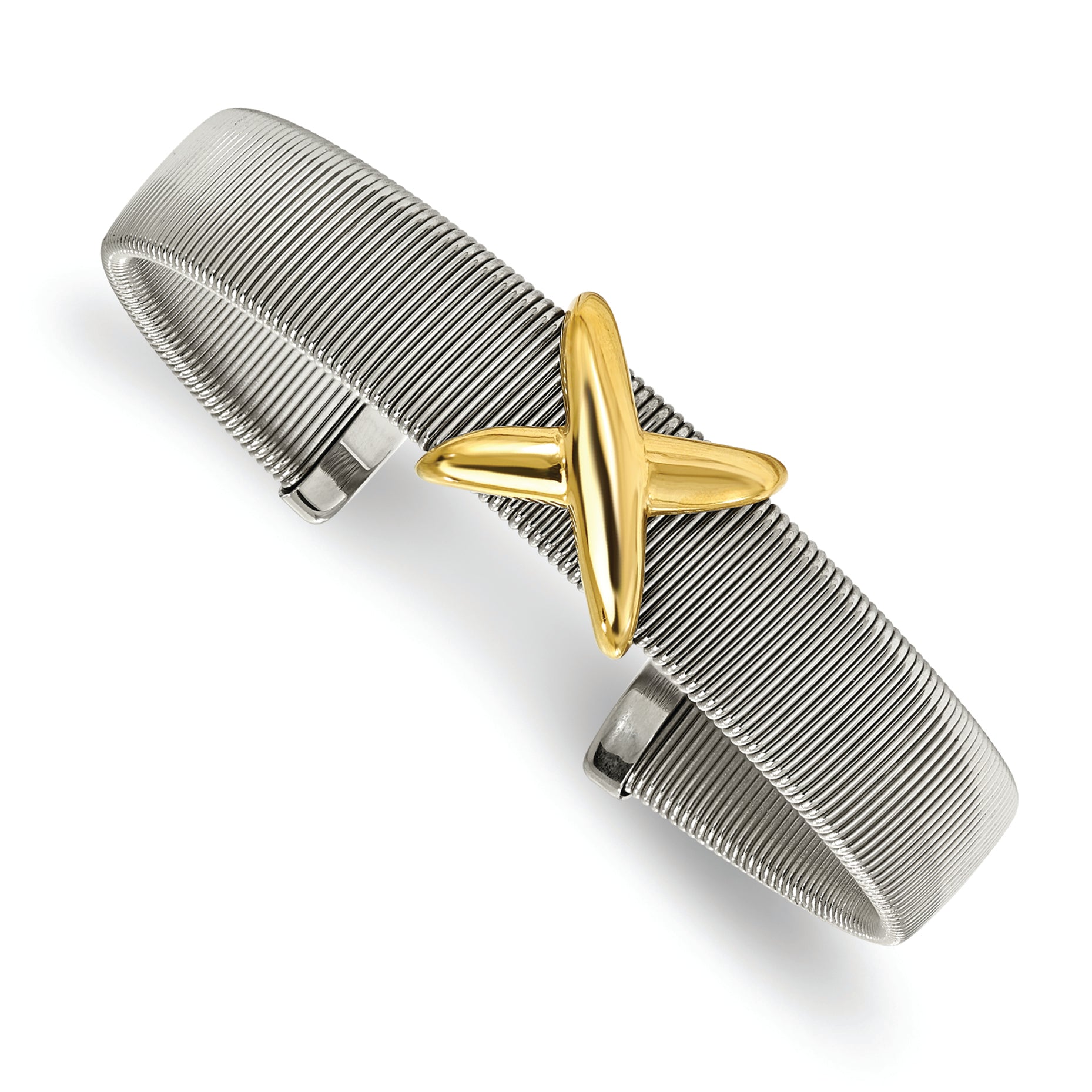 Stainless Steel Polished Textured Yellow IP-plated Bangle