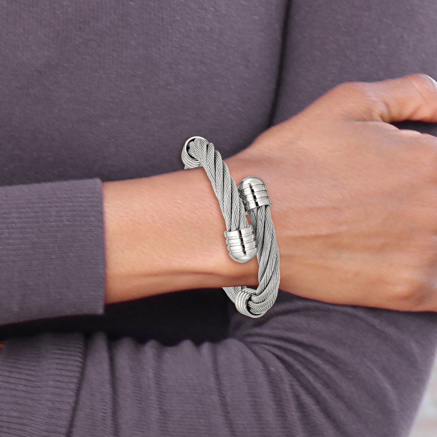 Stainless Steel Polished Adjustable Twist Wire Cuff Bangle