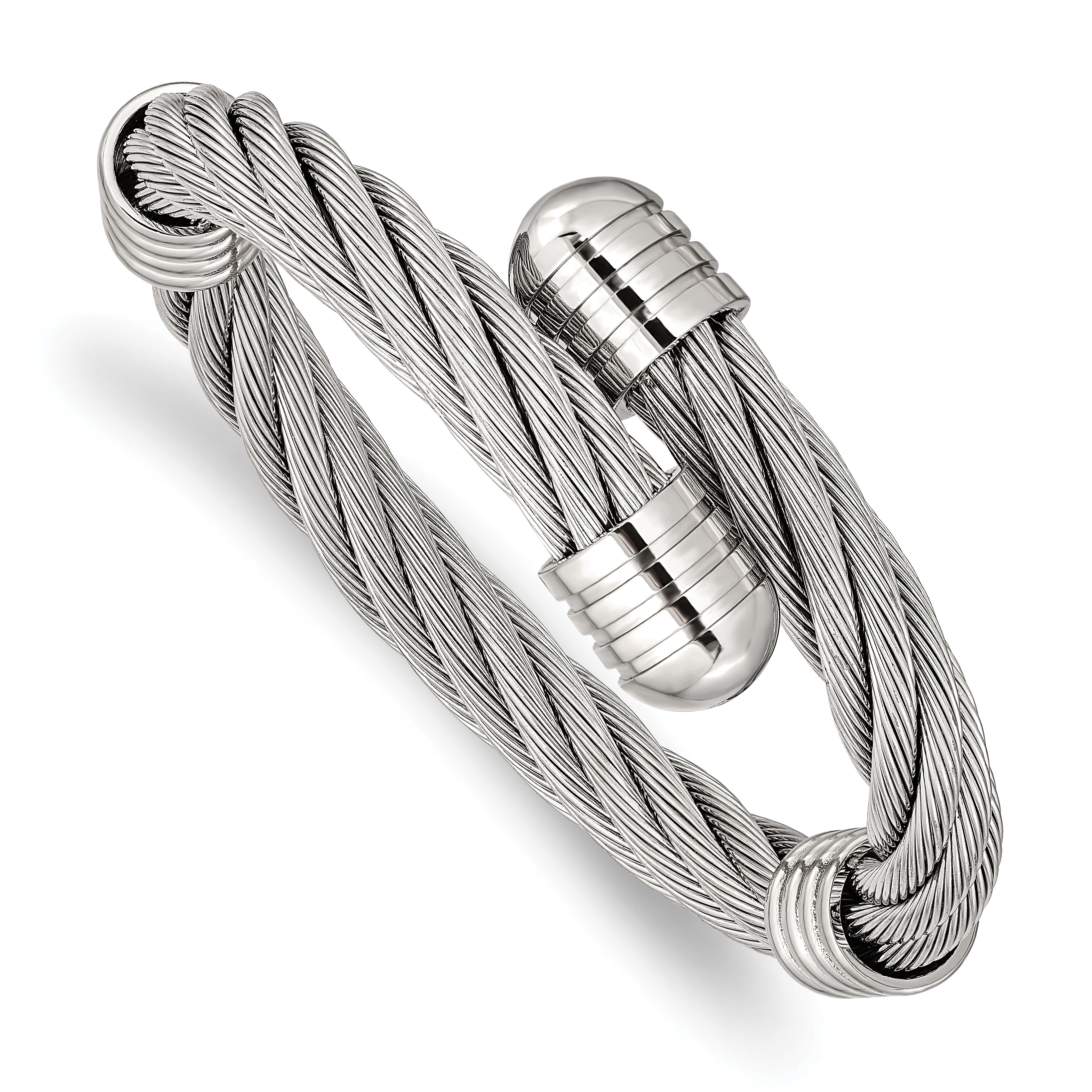 Stainless Steel Polished Adjustable Twist Wire Cuff Bangle