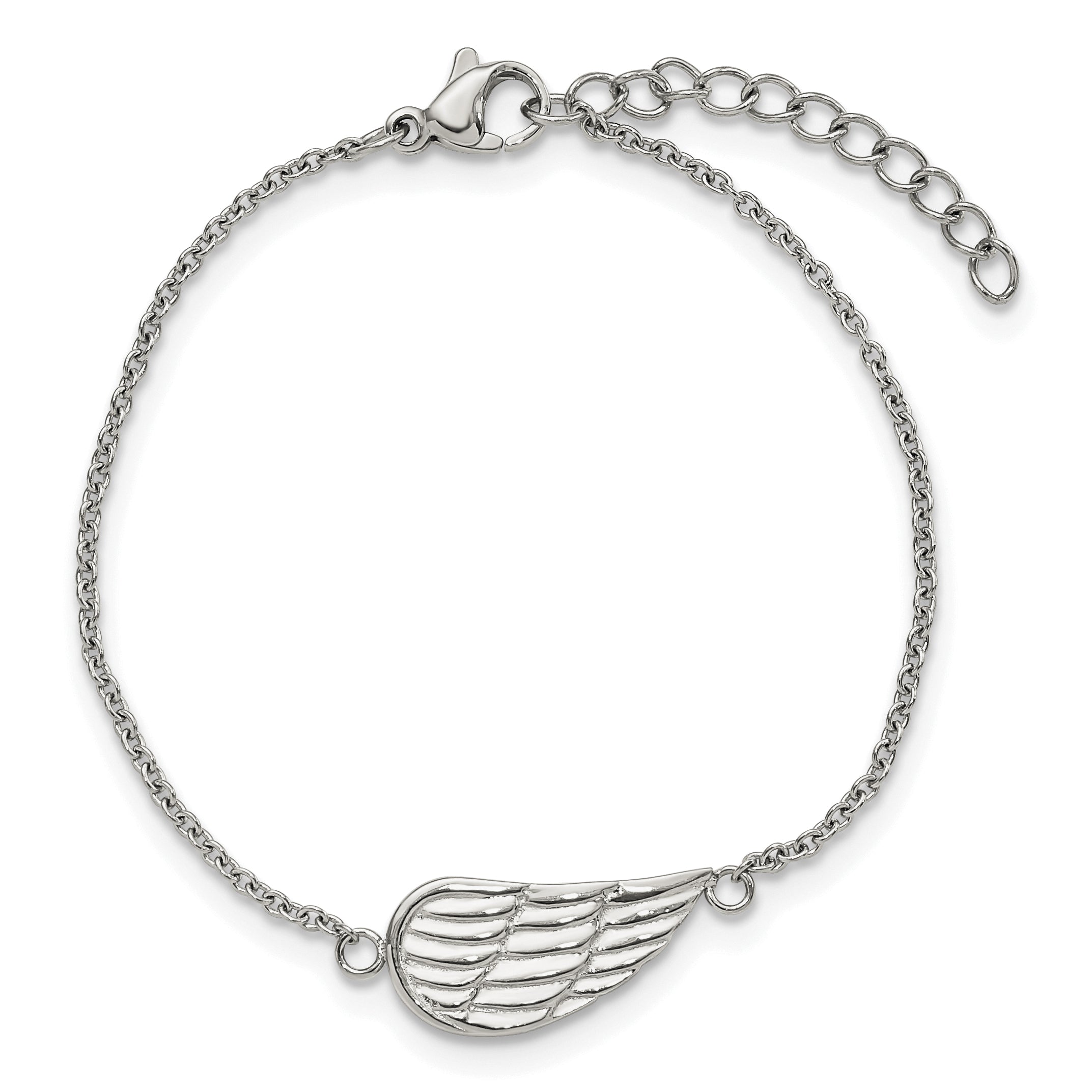 Chisel Stainless Steel Polished and Textured Angel Wing 6.25 inch Bracelet with 1.25 inch Extension