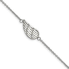 Chisel Stainless Steel Polished and Textured Angel Wing 6.25 inch Bracelet with 1.25 inch Extension