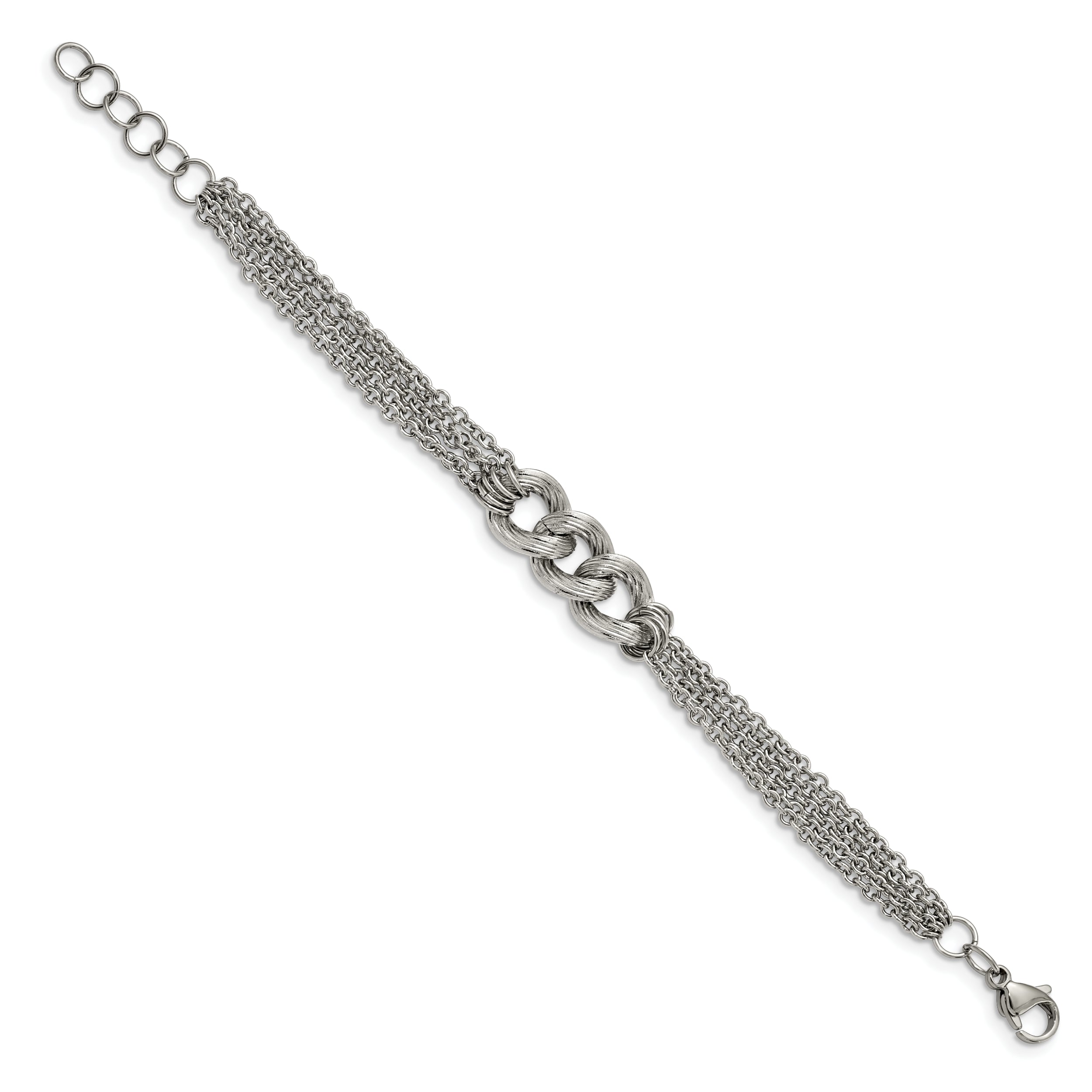 Stainless Steel Polished Oval Multi Chain 6.5in w/1in ext. Bracelet