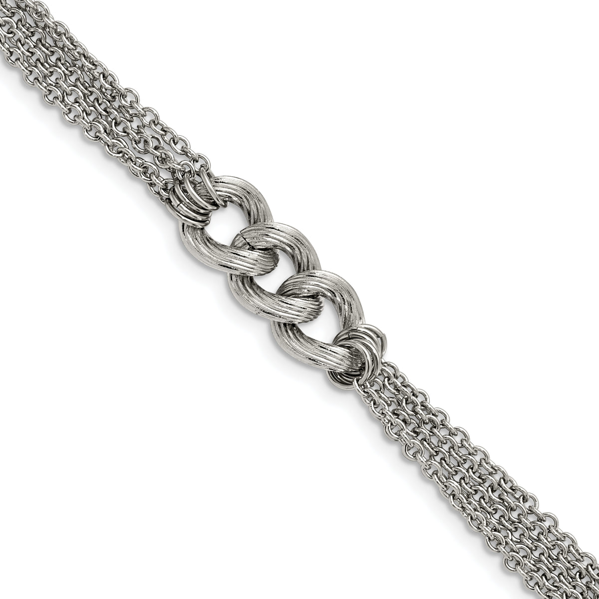 Stainless Steel Polished Oval Multi Chain 6.5in w/1in ext. Bracelet