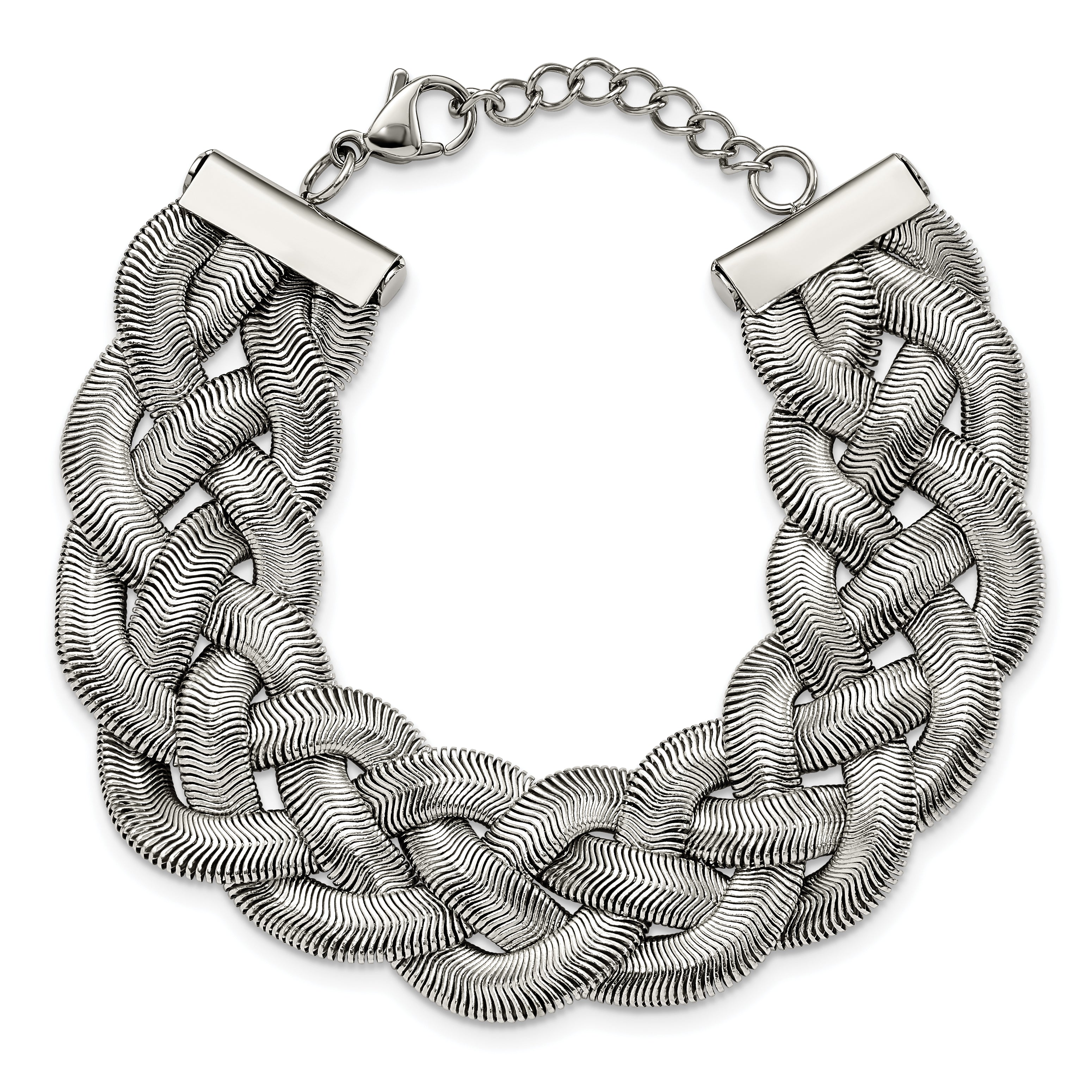 Stainless Steel Polished Braided Mesh w/1.25in ext. 7in Bracelet