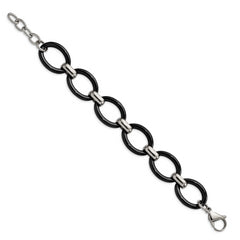 Stainless Steel Polished w/Black Ceramic w/1in ext. 7in  Bracelet