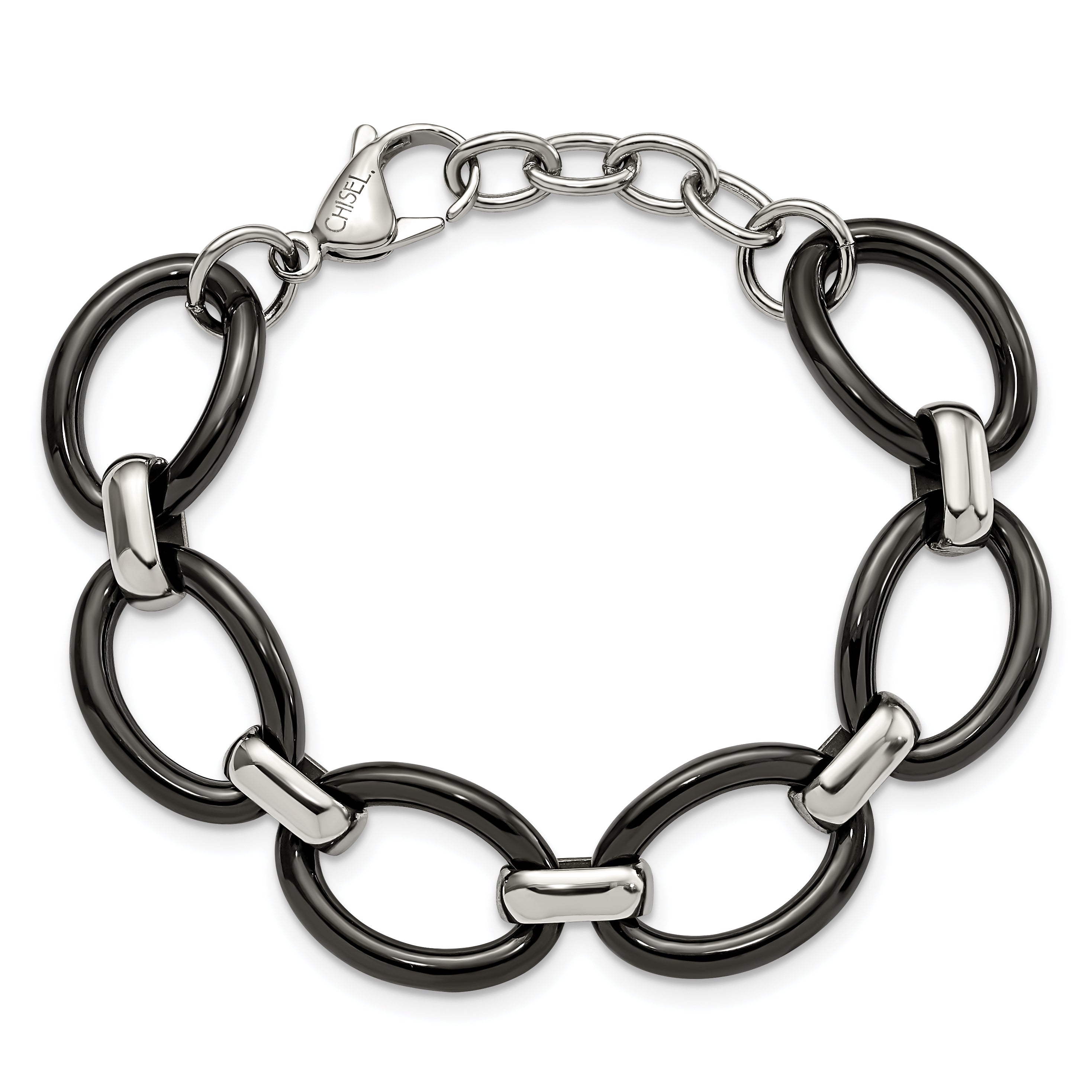 Stainless Steel Polished w/Black Ceramic w/1in ext. 7in  Bracelet