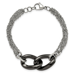 Stainless Steel Polished w/Black Ceramic 7.75in w/.25in ext. Bracelet