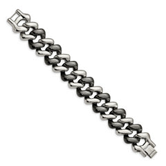 Stainless Steel Polished w/Black Ceramic 7.5in Bracelet