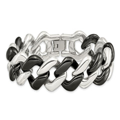 Stainless Steel Polished w/Black Ceramic 7.5in Bracelet