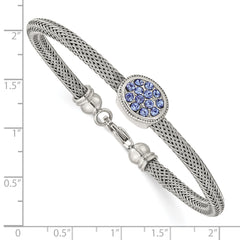 Stainless Steel Polished and Textured Blue Crystal 7.25 in Bracelet