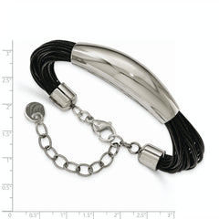 Stainless Steel Polished Faux Leather Cords 2.5in ext. Bracelet