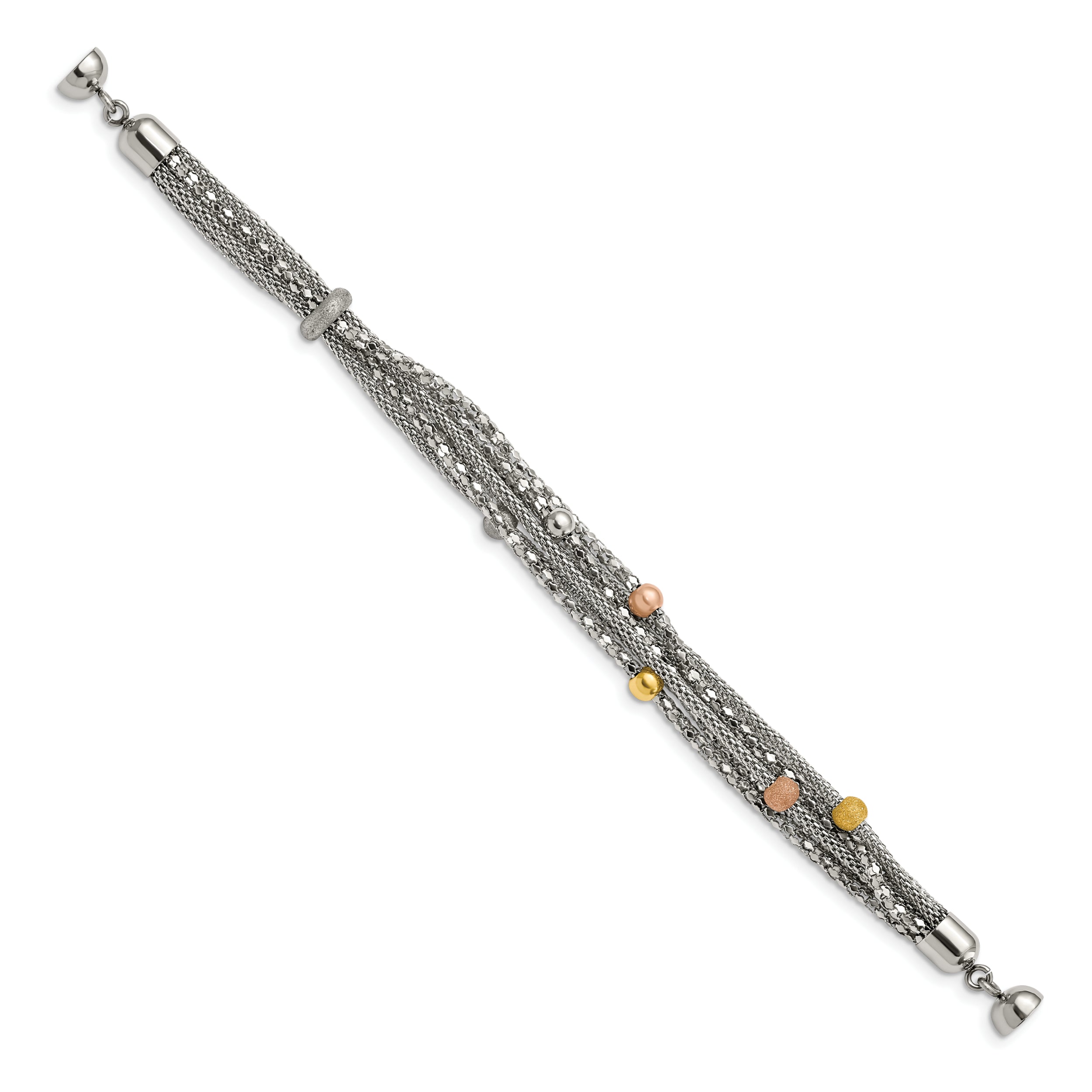 Stainless Steel Polished Rose and Yellow IP-plated Mesh 7.75in Bracelet