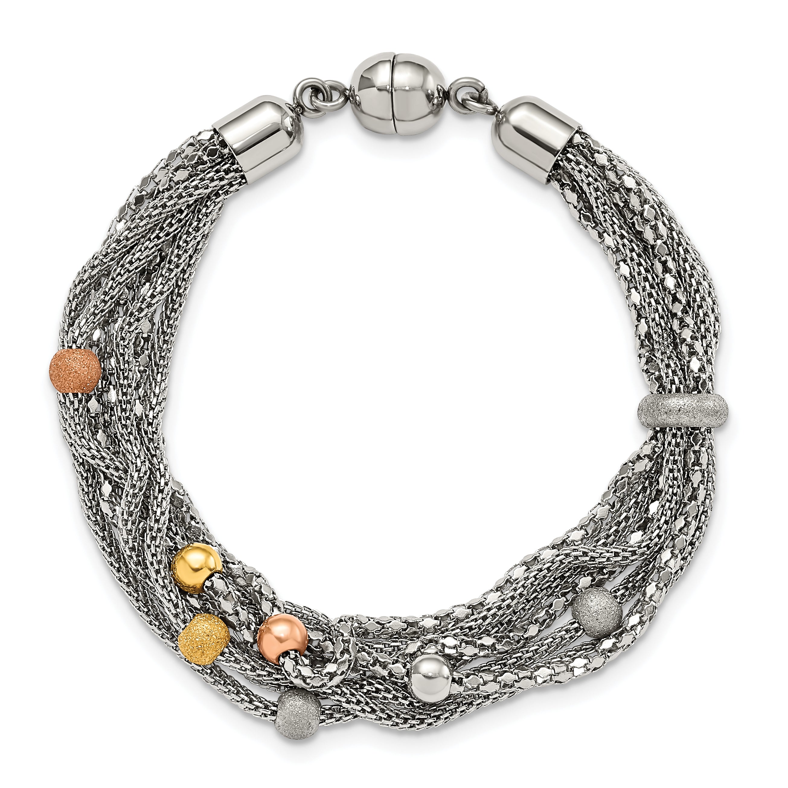 Stainless Steel Polished Rose and Yellow IP-plated Mesh 7.75in Bracelet