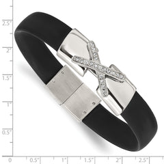 Stainless Steel Polished Black Silicone w/CZ 8.5in Bracelet