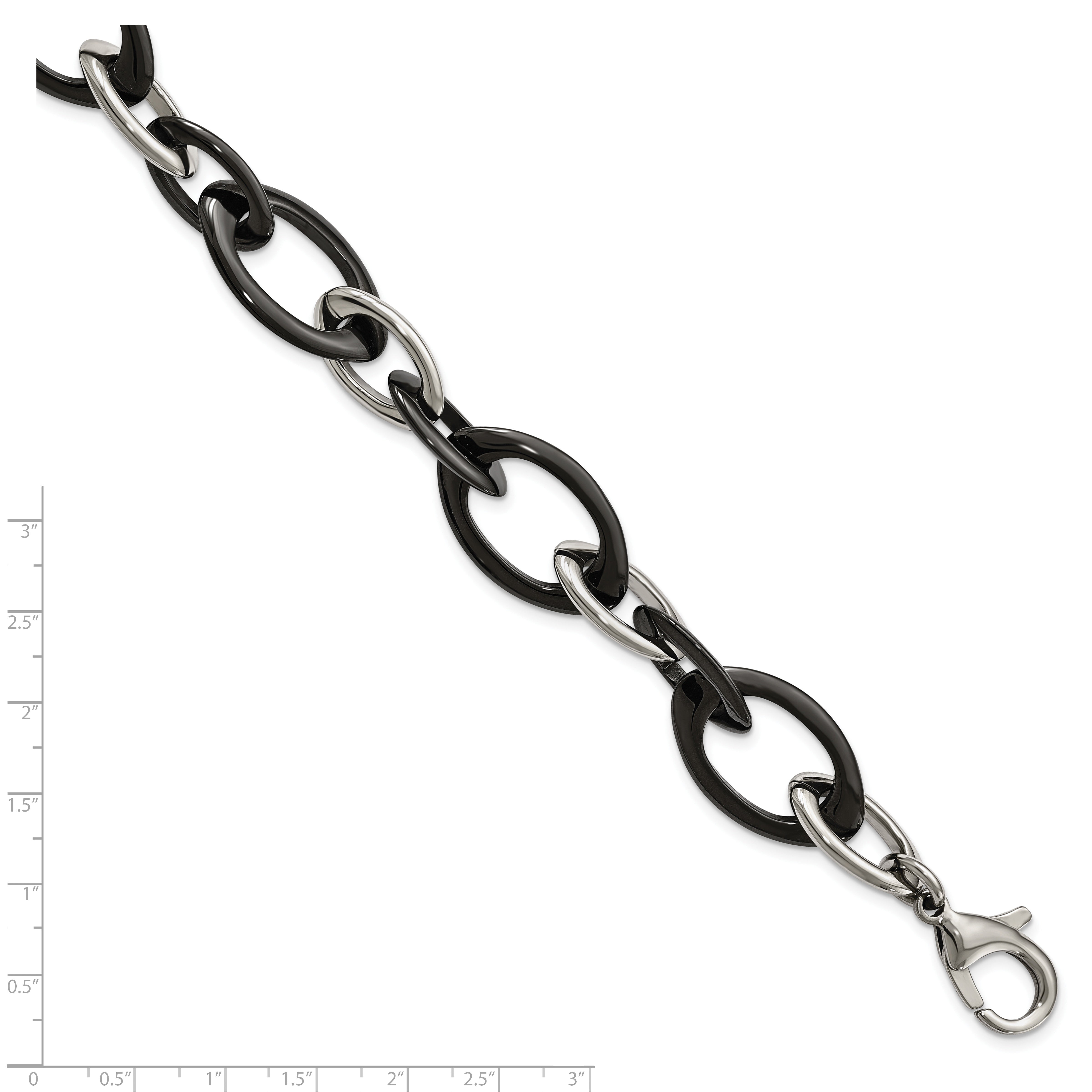 Chisel Stainless Steel Polished with Black Ceramic 8 inch Open Link Bracelet