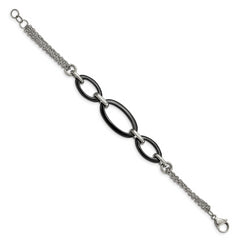 Stainless Steel Polished w/Black Ceramic 8in Bracelet