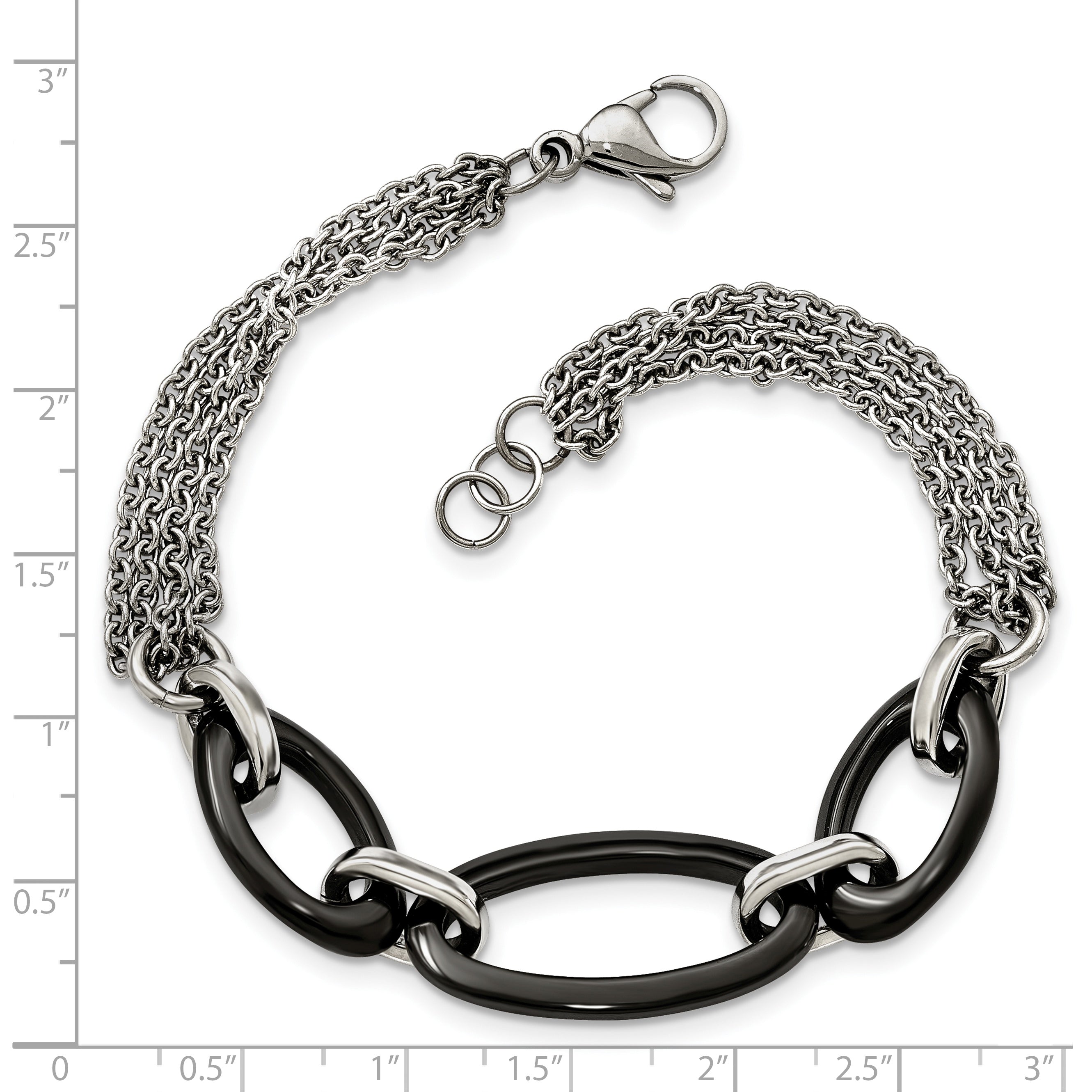 Stainless Steel Polished w/Black Ceramic 8in Bracelet