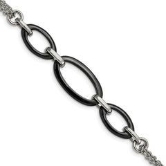 Stainless Steel Polished w/Black Ceramic 8in Bracelet