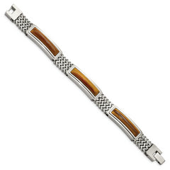 Chisel Stainless Steel Brushed and Polished with Tiger's Eye Inlay 8.25 inch Bracelet