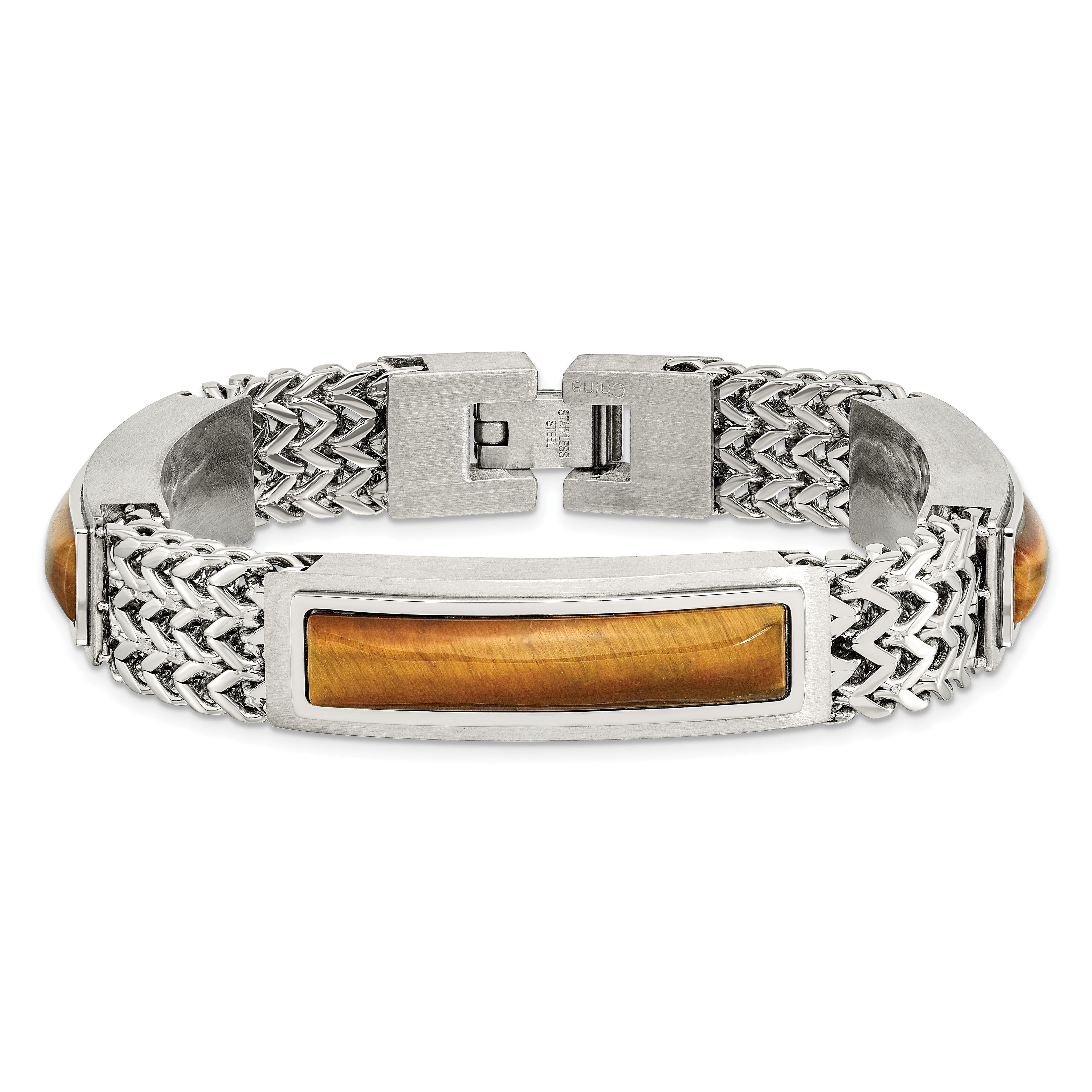 Chisel Stainless Steel Brushed and Polished with Tiger's Eye Inlay 8.25 inch Bracelet