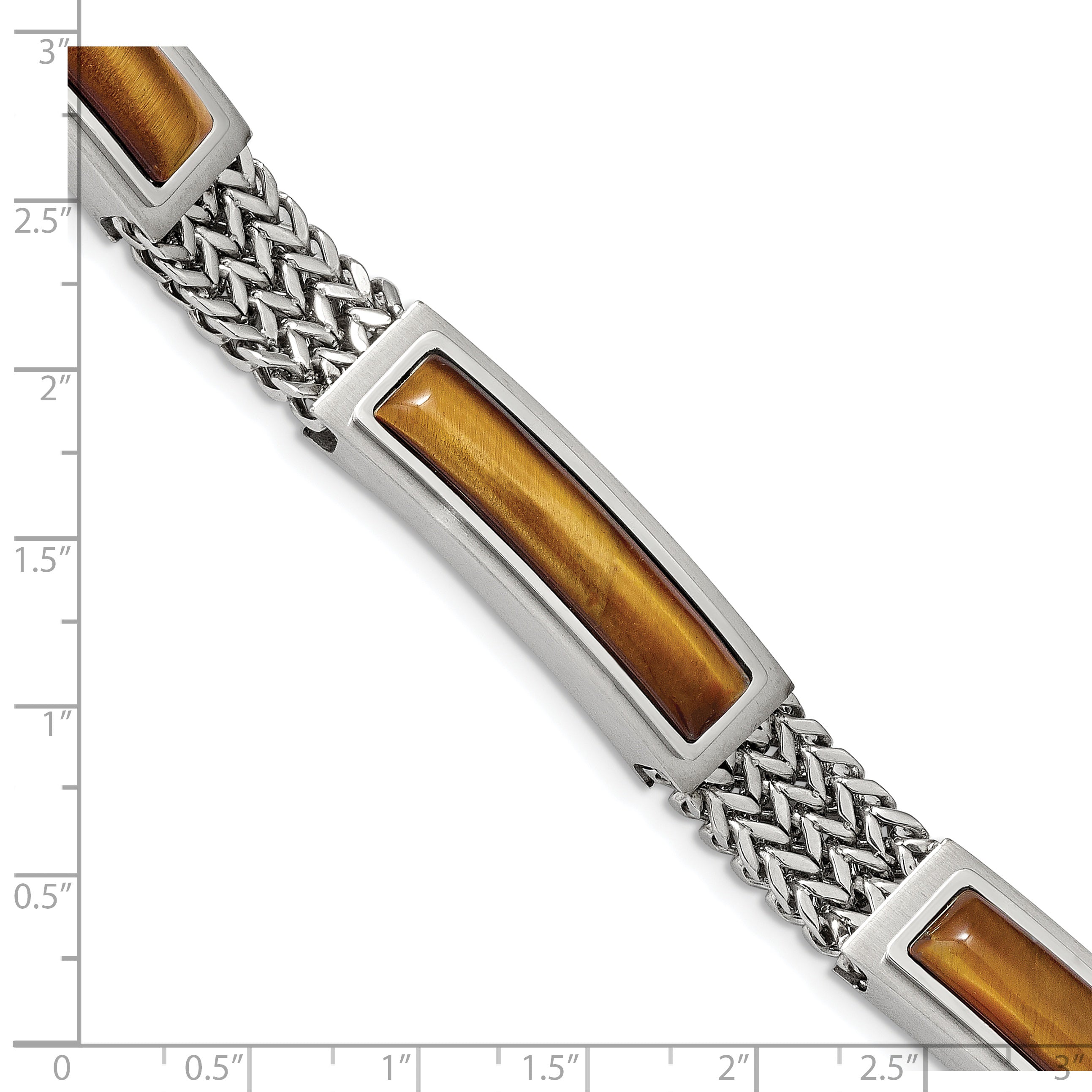 Chisel Stainless Steel Brushed and Polished with Tiger's Eye Inlay 8.25 inch Bracelet