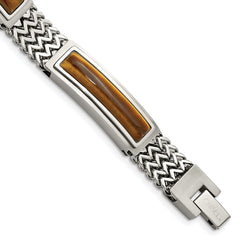 Chisel Stainless Steel Brushed and Polished with Tiger's Eye Inlay 8.25 inch Bracelet