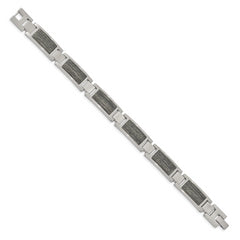 Chisel Stainless Steel Brushed with Grey Wood Inlay 8.75 inch Link Bracelet