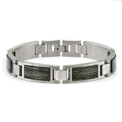 Chisel Stainless Steel Brushed with Grey Wood Inlay 8.75 inch Link Bracelet