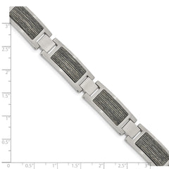 Chisel Stainless Steel Brushed with Grey Wood Inlay 8.75 inch Link Bracelet