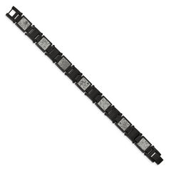 Chisel Stainless Steel Polished Black IP-plated with Sedimentary Rock Inlay 8.5 inch Link Bracelet