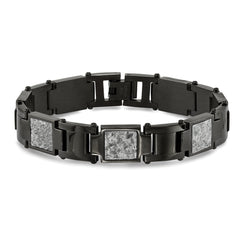 Chisel Stainless Steel Polished Black IP-plated with Sedimentary Rock Inlay 8.5 inch Link Bracelet