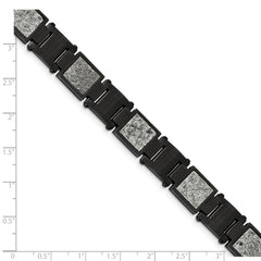 Chisel Stainless Steel Polished Black IP-plated with Sedimentary Rock Inlay 8.5 inch Link Bracelet