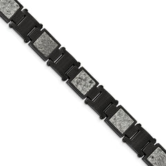 Chisel Stainless Steel Polished Black IP-plated with Sedimentary Rock Inlay 8.5 inch Link Bracelet