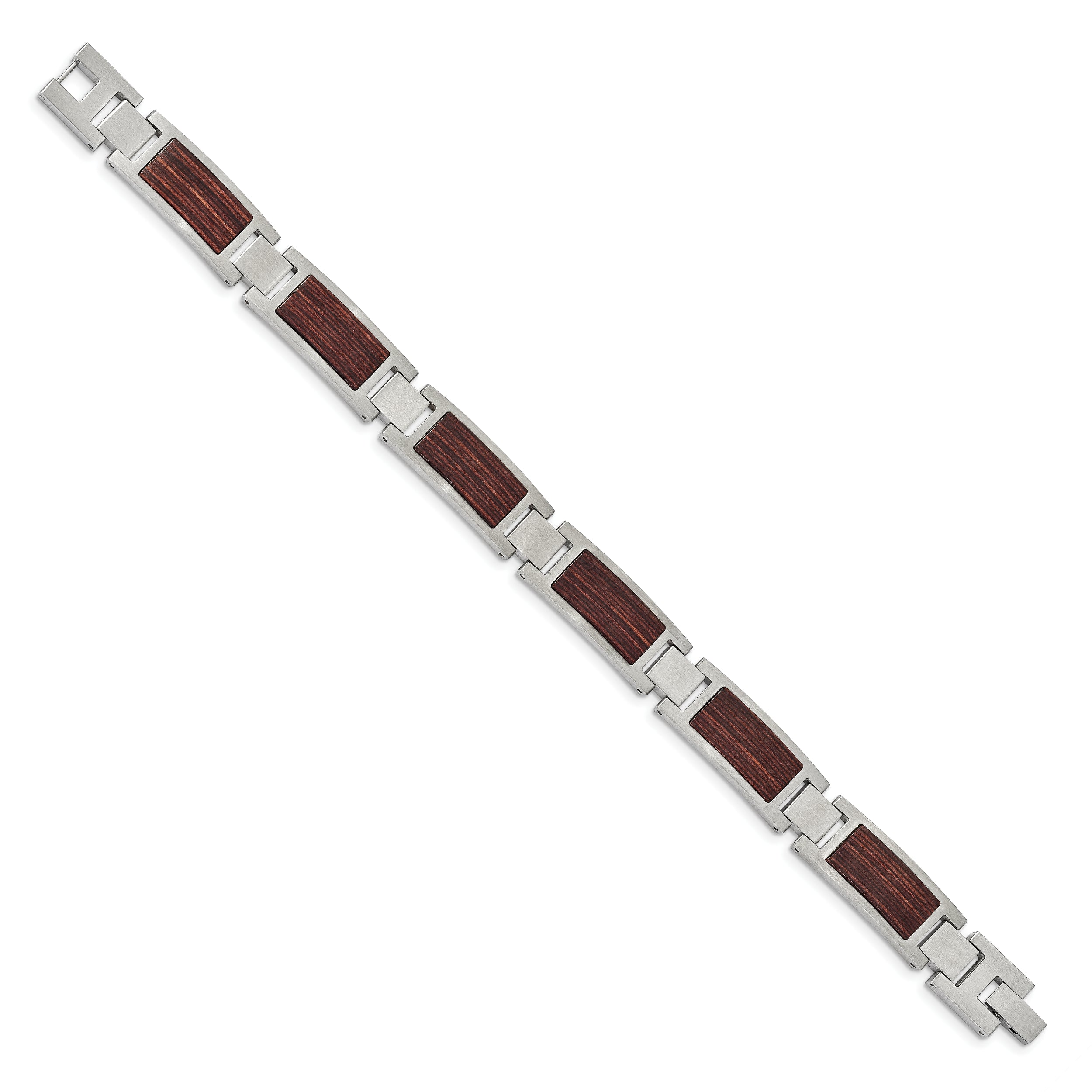 Chisel Stainless Steel Brushed with Wood Inlay 8.75 inch Link Bracelet