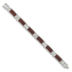 Chisel Stainless Steel Brushed with Wood Inlay 8.75 inch Link Bracelet