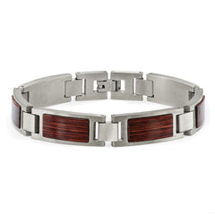 Chisel Stainless Steel Brushed with Wood Inlay 8.75 inch Link Bracelet