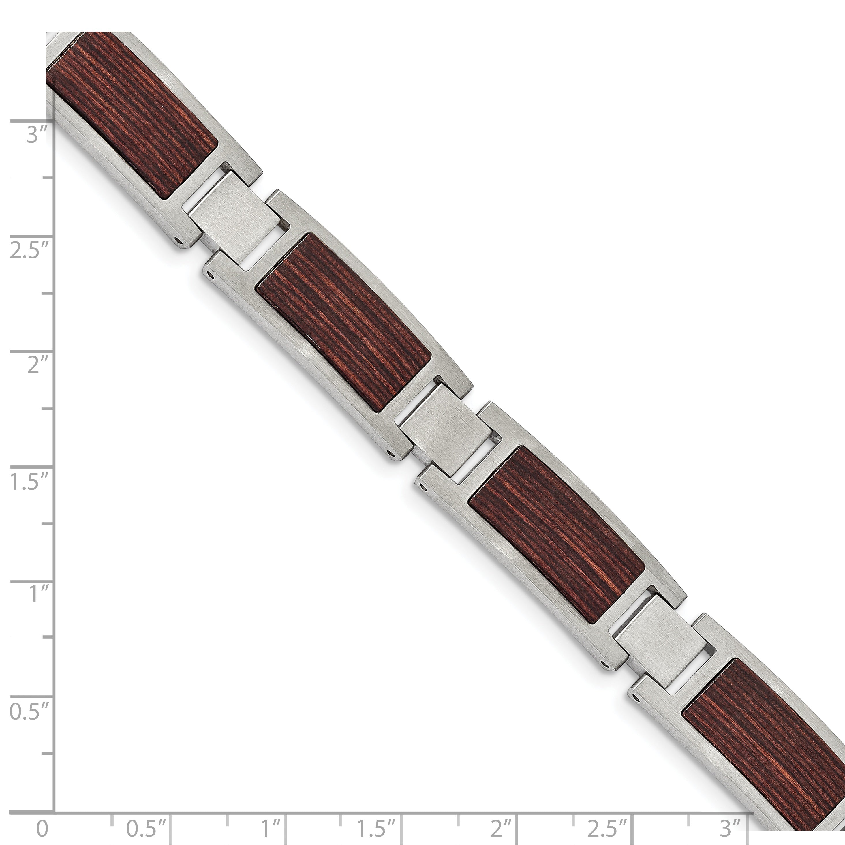 Chisel Stainless Steel Brushed with Wood Inlay 8.75 inch Link Bracelet