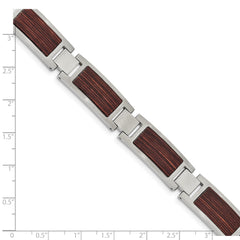 Chisel Stainless Steel Brushed with Wood Inlay 8.75 inch Link Bracelet