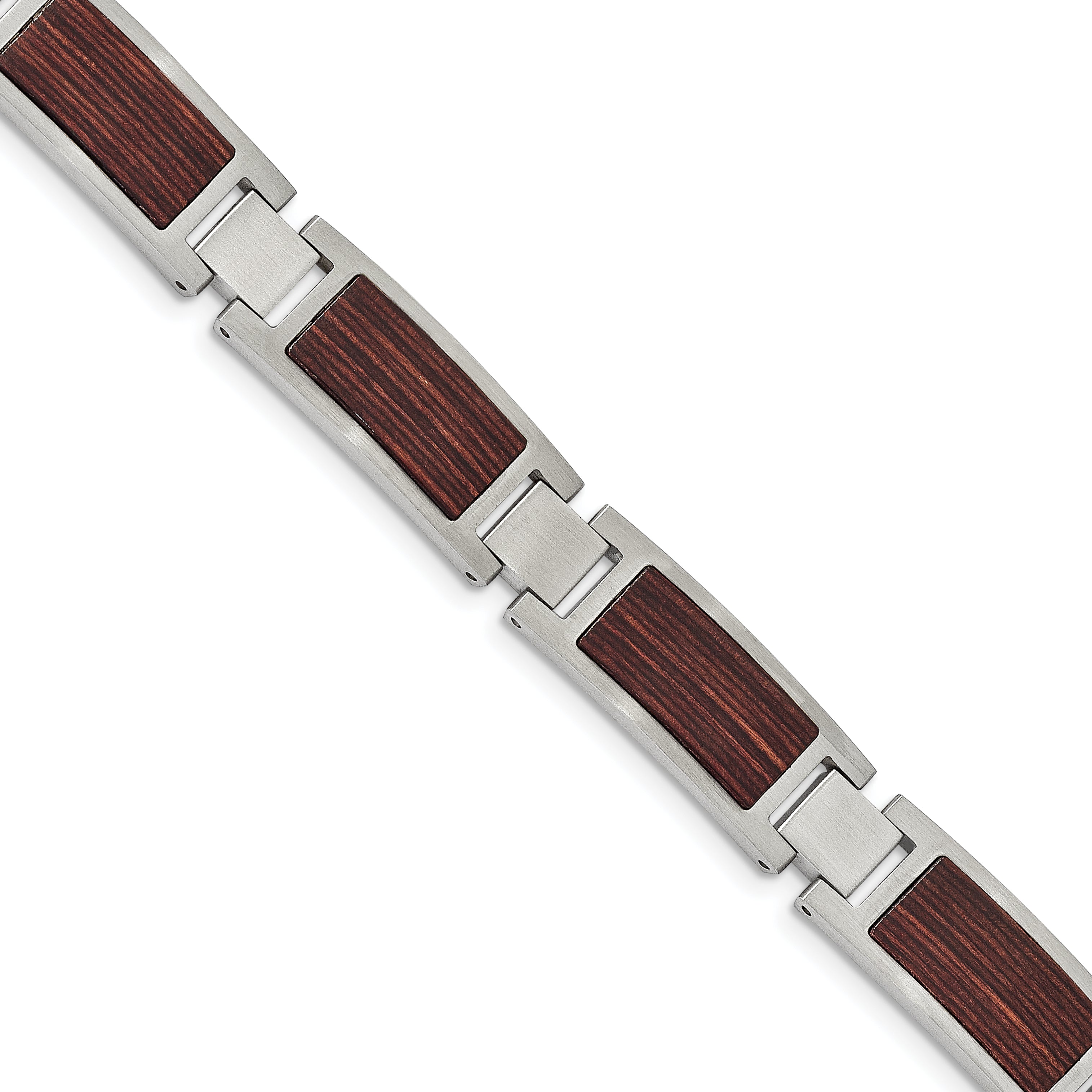 Chisel Stainless Steel Brushed with Wood Inlay 8.75 inch Link Bracelet