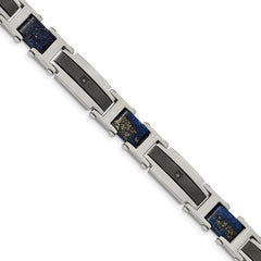 Chisel Stainless Steel Polished Black IP-plated with Genuine Lapis and Black CZ 8.75 inch Link Bracelet