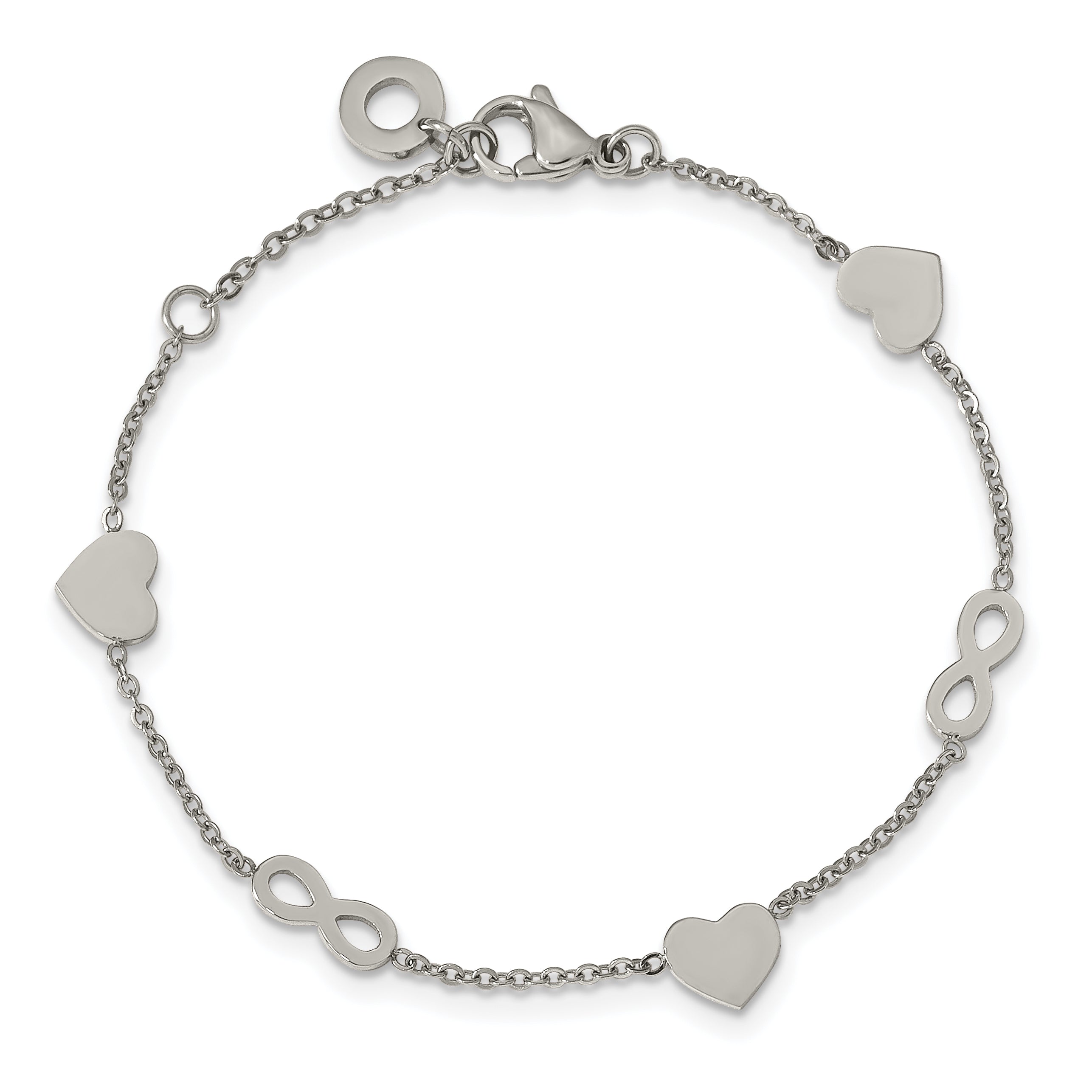 Chisel Stainless Steel Polished Heart and Infinity 7 inch Bracelet with 1 inch Extension