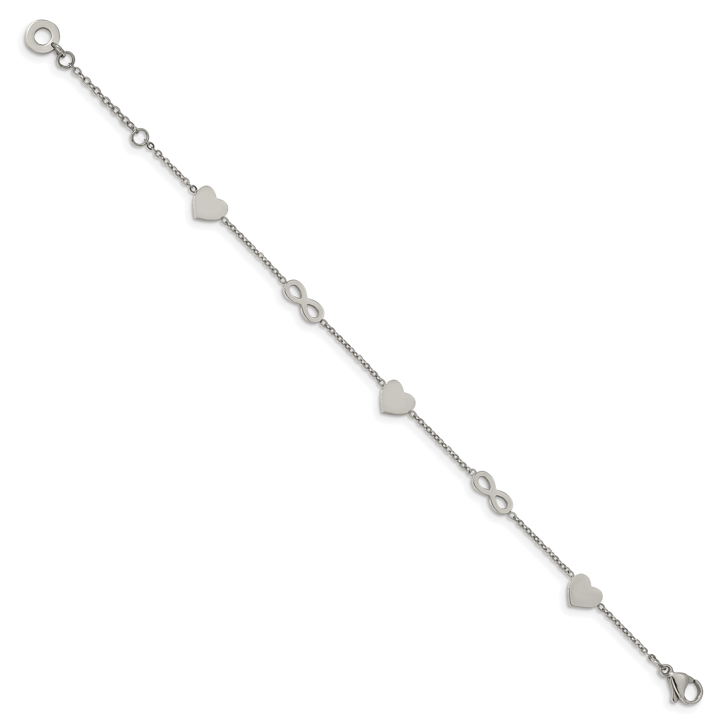 Chisel Stainless Steel Polished Heart and Infinity 7 inch Bracelet with 1 inch Extension