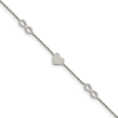 Chisel Stainless Steel Polished Heart and Infinity 7 inch Bracelet with 1 inch Extension