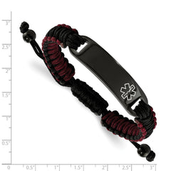 Chisel Stainless Steel Polished Black IP-plated with White Enamel Black and Red Nylon Adjustable Medical ID Bracelet