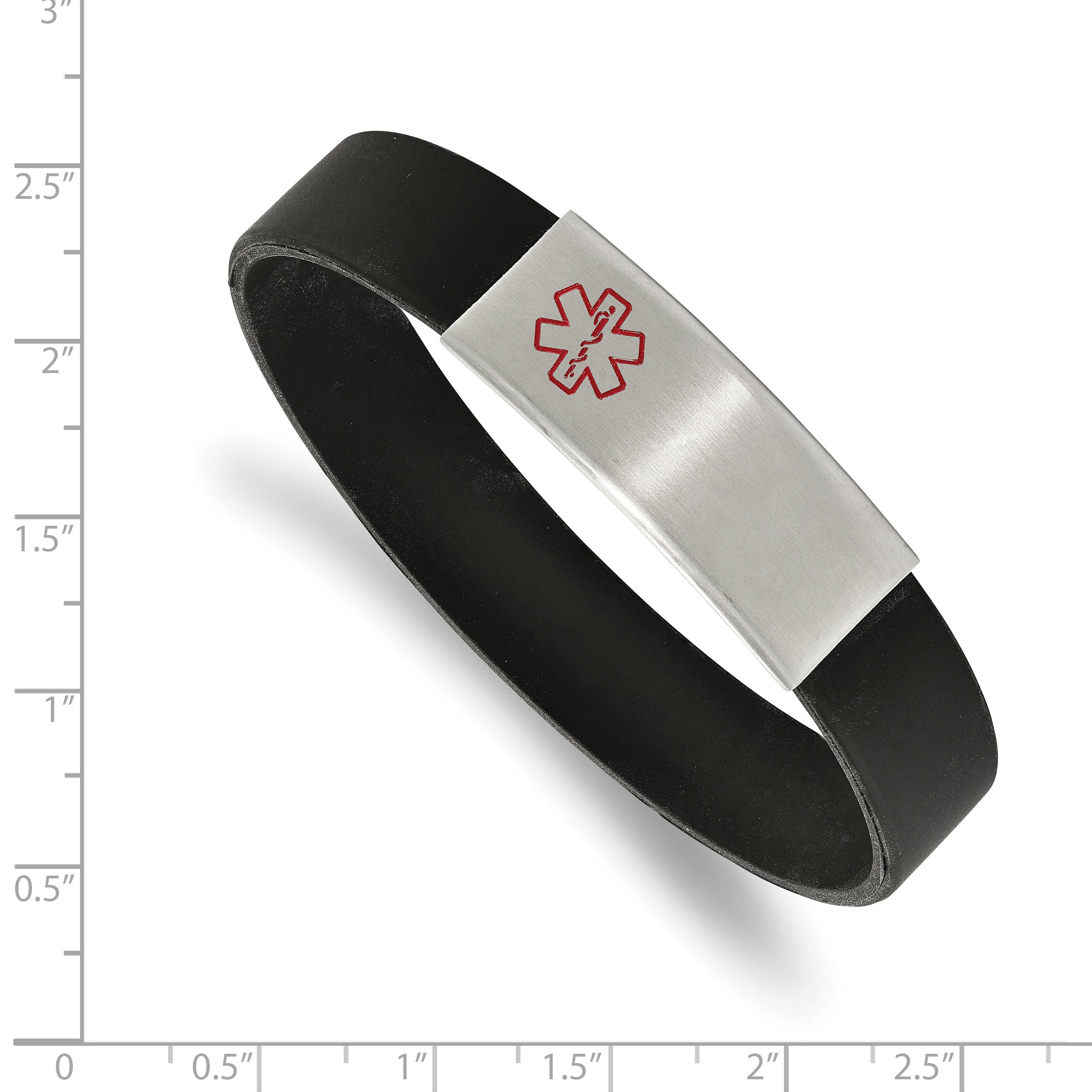 Chisel Stainless Steel Brushed with Red Enamel Black Silicone Stretch Medical ID Bracelet