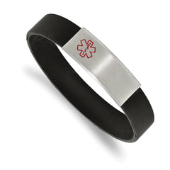 Chisel Stainless Steel Brushed with Red Enamel Black Silicone Stretch Medical ID Bracelet